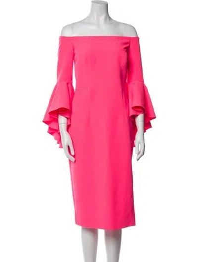 Pre-owned Milly Off-the-shoulder Knee-length Dress In Pink