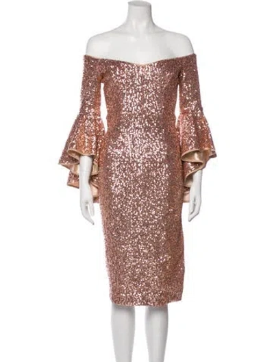 Pre-owned Milly Off-the-shoulder Knee-length Dress In Pink