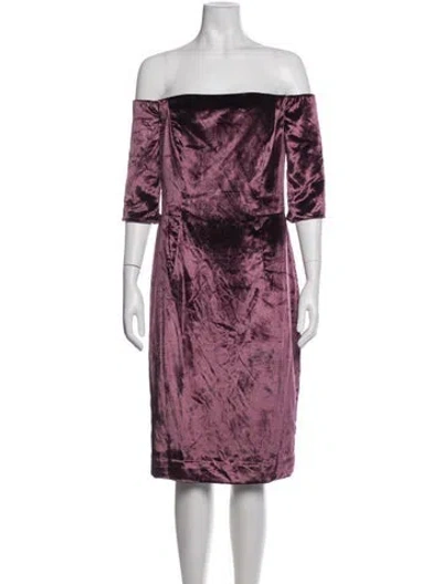 Pre-owned Milly Off-the-shoulder Knee-length Dress In Purple