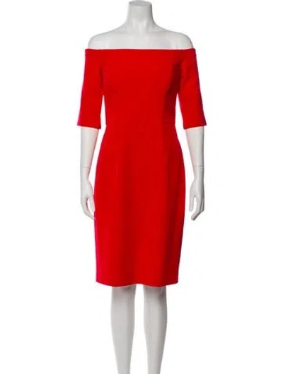 Pre-owned Milly Off-the-shoulder Knee-length Dress In Red