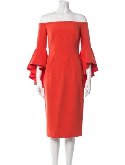 Pre-owned Milly Off-the-shoulder Knee-length Dress In Red