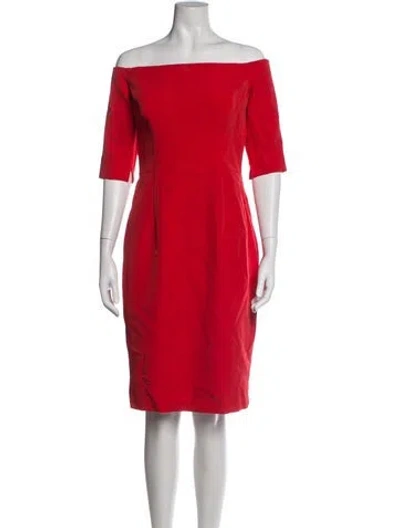 Pre-owned Milly Off-the-shoulder Knee-length Dress In Red