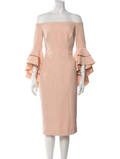 Pre-owned Milly Off-the-shoulder Knee-length Dress W/ Tags In Orange