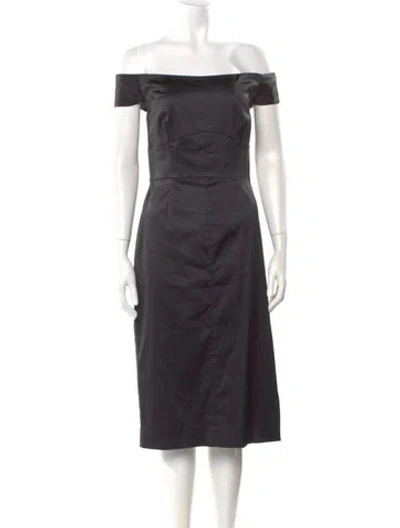 Pre-owned Milly Off-the-shoulder Midi Length Dress In Black