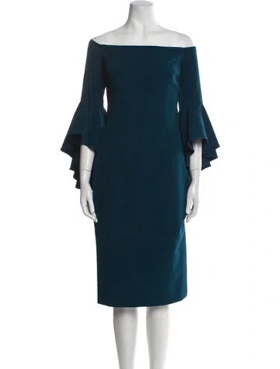 Pre-owned Milly Off-the-shoulder Midi Length Dress In Blue