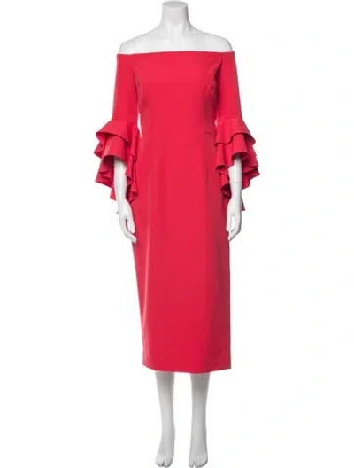 Pre-owned Milly Off-the-shoulder Midi Length Dress In Orange