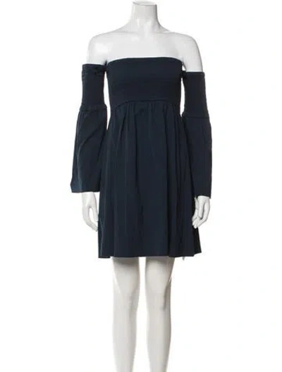 Pre-owned Milly Off-the-shoulder Mini Dress In Blue