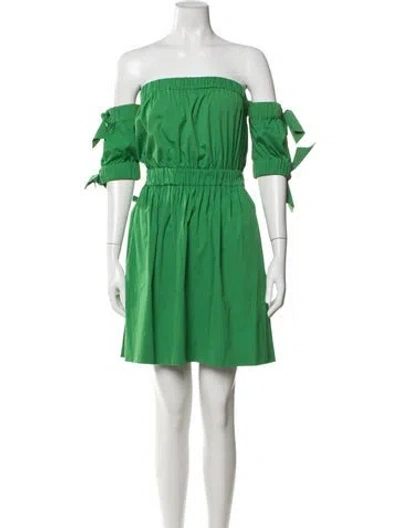 Pre-owned Milly Off-the-shoulder Mini Dress In Green