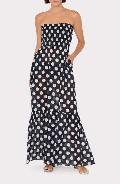 Milly Olen Glam Polka Dot Strapless Cover-up Maxi Dress In Black
