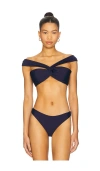 Milly Olivia Draped Bandeau Bikini Top In Blue