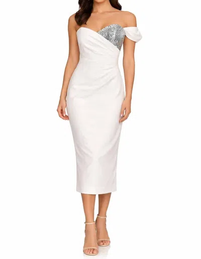 Milly One Shoulder Sequin Accent Midi Dress In White