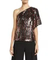 Milly One Shoulder Sequined Butterfly Sleeve Top In Multi In Multi