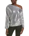 Milly Draped One Shoulder Sequins Long Sleeve Top In Silver