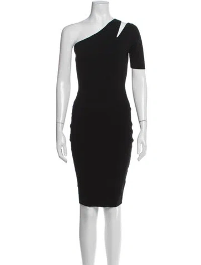 Pre-owned Milly One-shoulder Knee-length Dress In Black