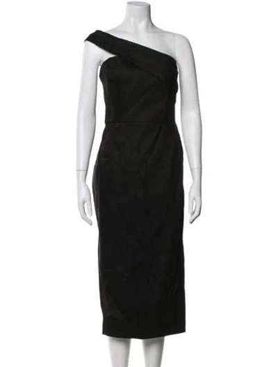 Pre-owned Milly One-shoulder Knee-length Dress In Black