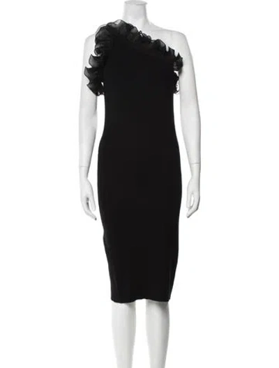 Pre-owned Milly One-shoulder Knee-length Dress In Black