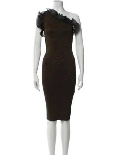 Pre-owned Milly One-shoulder Knee-length Dress In Brown