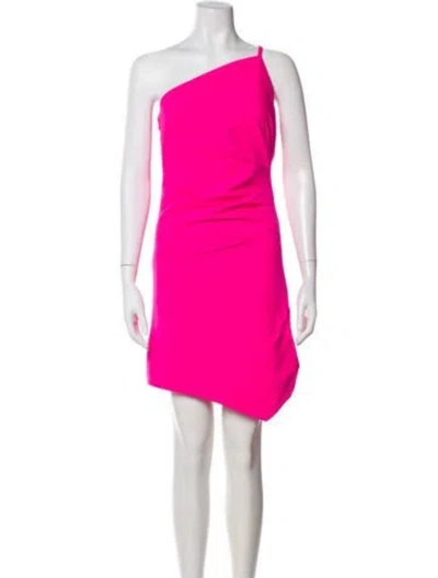 Pre-owned Milly One-shoulder Knee-length Dress In Pink