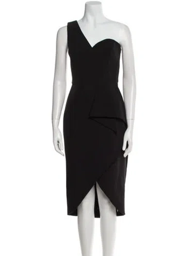Pre-owned Milly One-shoulder Midi Length Dress In Black