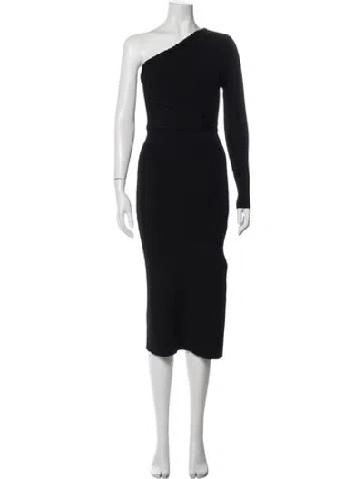 Pre-owned Milly One-shoulder Midi Length Dress In Black