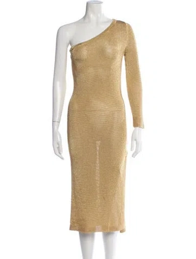 Pre-owned Milly One-shoulder Midi Length Dress W/ Tags In Gold