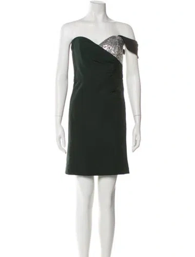 Pre-owned Milly One-shoulder Mini Dress In Green