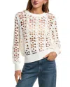 Milly Cabana Open Knit Sequin Crewneck Sweater In White