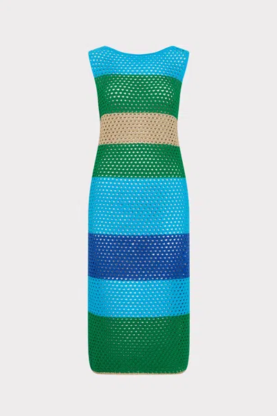 Milly Open Stitch Boat Neck Midi Dress In Multi