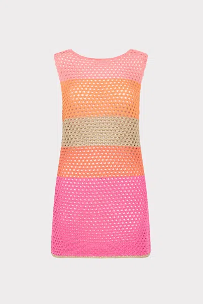 Milly Open Stitch Boat Neck Mini Dress In Pink