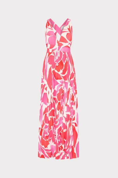 Milly Oria Dream Rose Pleated Maxi Dress In Magenta