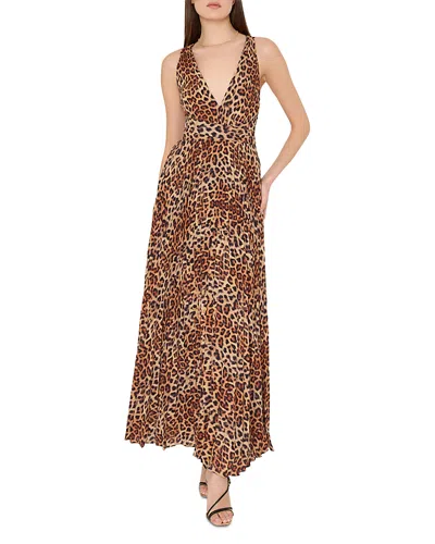 Milly Oria Leopard Print Plunge Neck Maxi Dress In Multi