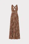 Milly Oria Leopard Print Plunge Neck Maxi Dress In Brown