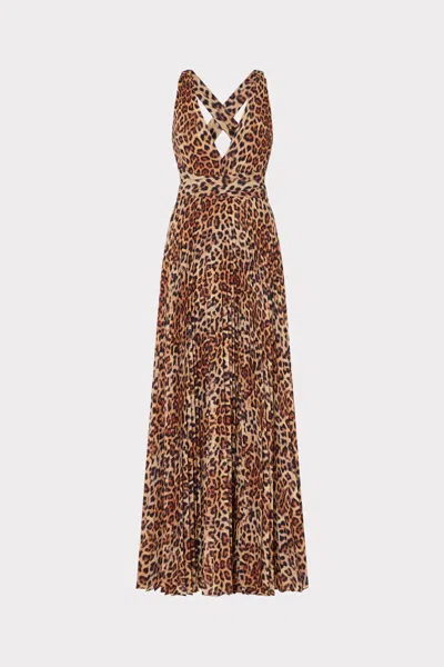 Milly Oria Leopard Print Pleated Maxi Dress In Brown