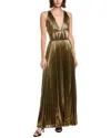 Milly Oria Pleated Lame Maxi Dress In Gold
