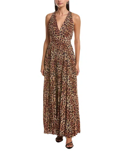 Milly Oria Printed Leopard Pleated Dress In Brown