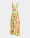 Milly Oria Tulip Rosette Pleated Maxi Dress In Yellow Multi