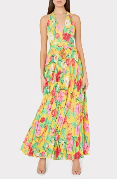 MILLY MILLY ORIA TULIP ROSETTE PLEATED MAXI DRESS