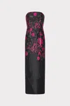 Milly Orion Strapless Floral Jacquard Midi Dress In Black