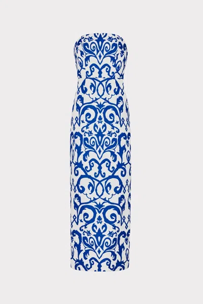 Milly Orion Scroll Embroidery Maxi Dress In Blue