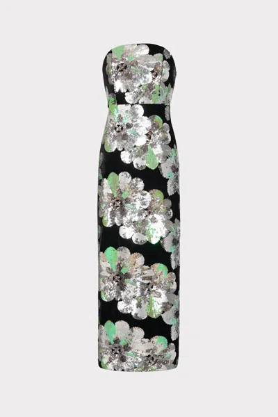 Milly Orion Velvet Floral Sequins Maxi Dress In Black