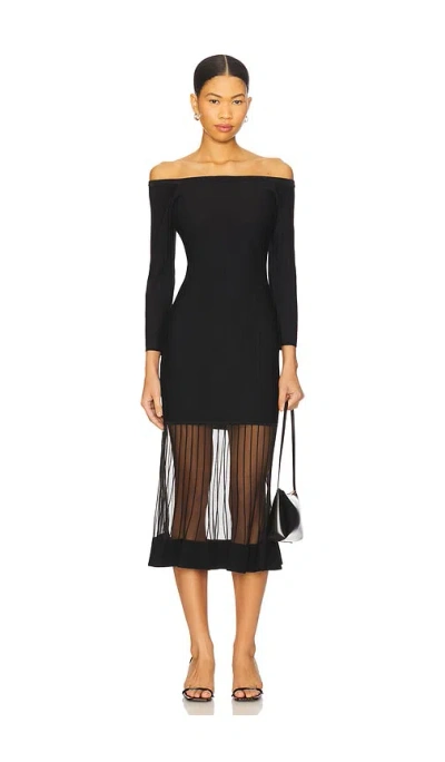 Milly Ots Sheer Knit Midi Dress In Black