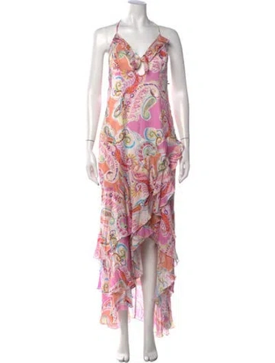 Pre-owned Milly Paisley Print Long Dress W/ Tags In Pink