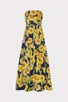 Milly Palmer Sunflower Poplin Strapless Maxi Dress In Green