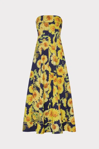 Milly Palmer Sunflower Poplin Strapless Maxi Dress In Green
