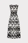 Milly Paloma Two Tone Lace Midi Dress Short Sleeve Top In Black