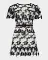 Milly Paola Two-tone Lace Mini Dress In Black