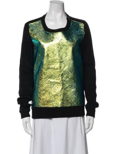 Pre-owned Milly Patterned Crew Neck Sweater In Green