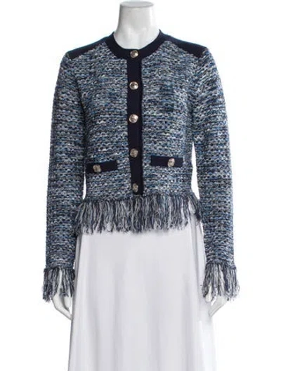Pre-owned Milly Patterned Crew Neck Sweater W/ Tags In Blue