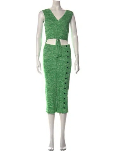 Pre-owned Milly Patterned Midi Length Dress In Green