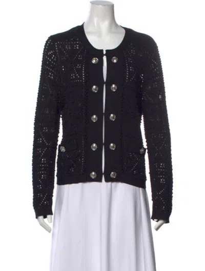 Pre-owned Milly Patterned Open Front Sweater In Black